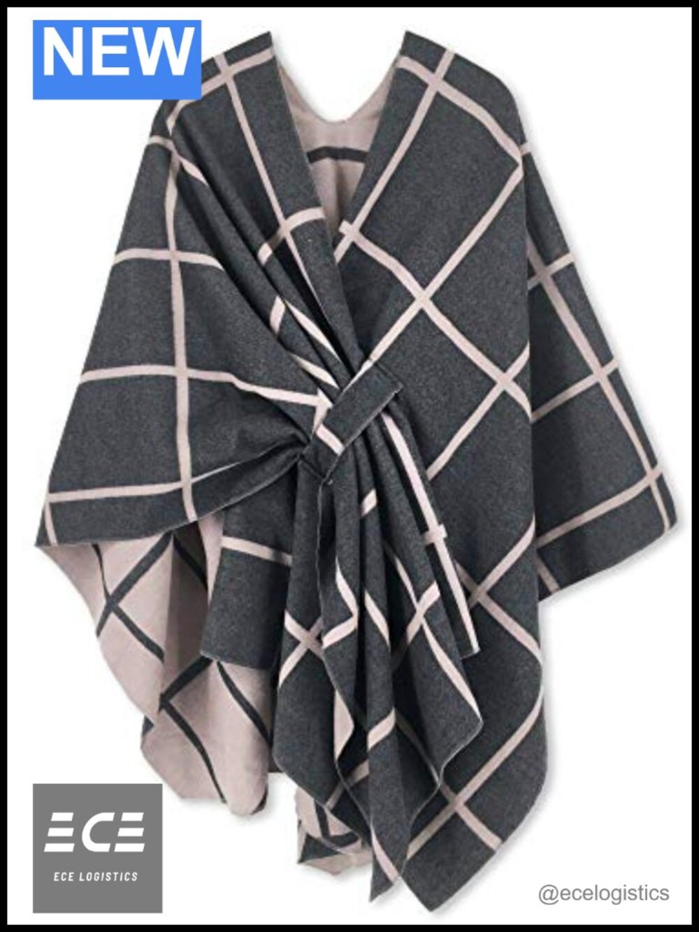 Viscose Blend Poncho Wrap Open Front Cardigan Shawl One Size